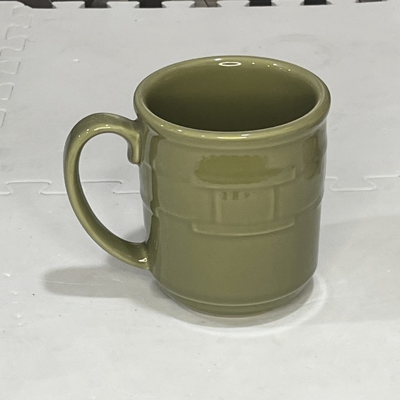 Longaberger Pottery Coffee Mugs Woven Traditions Set 2 USA Vintage Cream Green - Picture 2 of 12